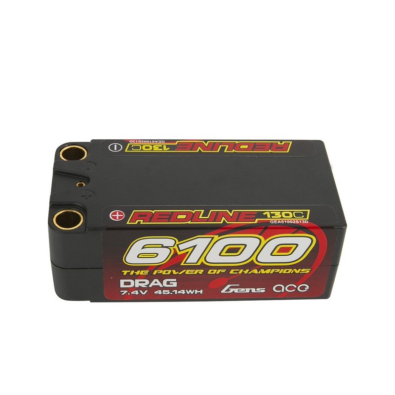 Gens ace Redline Drag Racing Series LiPo Battery 6100mAh 7.4V 2S2P 130C HardCase Shorty 8.0mm