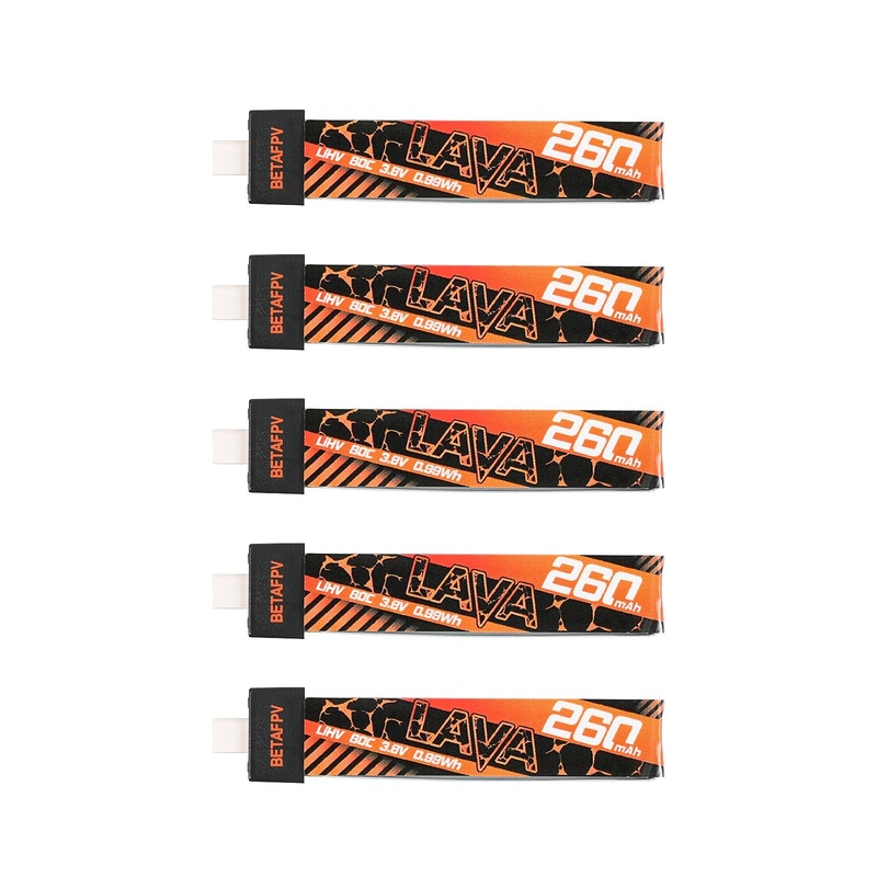 BetaFPV LAVA 1S 260mAh 80C LiHV Battery 3.8V BT2.0 for Whoop FPV Racing Drones (5pcs)