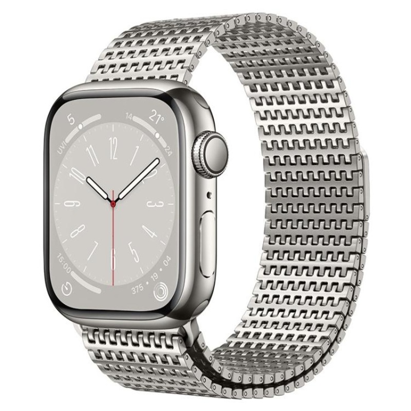 For Apple Watch 46mm / 49mm / 45mm / 44mm Pin-Chain Milanese Magnetic Watch Band(Starlight Titanium)