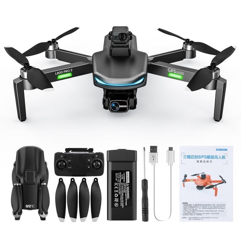 L800 Pro2 Drone - GPS Professional 4K HD Dual Camera Laser Obstacle Avoidance Three-Axis Gimbal Brushless Foldable Quadcopter Professional Camera Drone BK NO 4K 1B