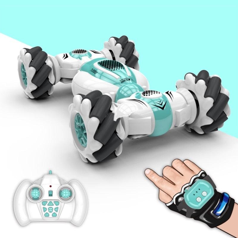 Samll RC Stunt Car Remote Control Watch Gesture Sensor Electric Toy RC Drift Car 2.4GHz 4WD Rotation Gift for Kids Boys Birthday NO Watch 1B Green