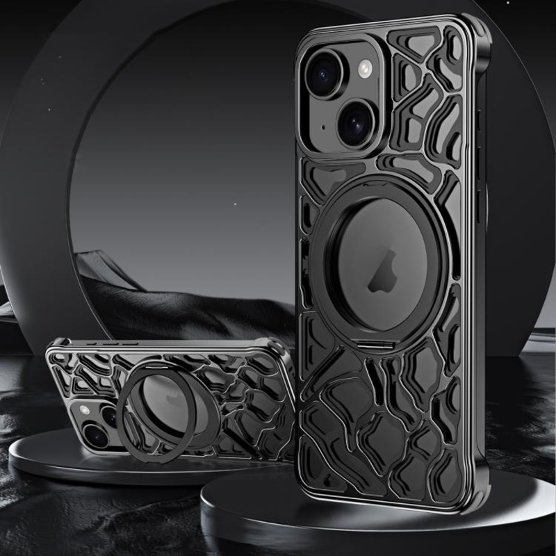 For iPhone 15 Yunyan Series Alloy Rotating Holder MagSafe Half Frame Phone Case(Black)