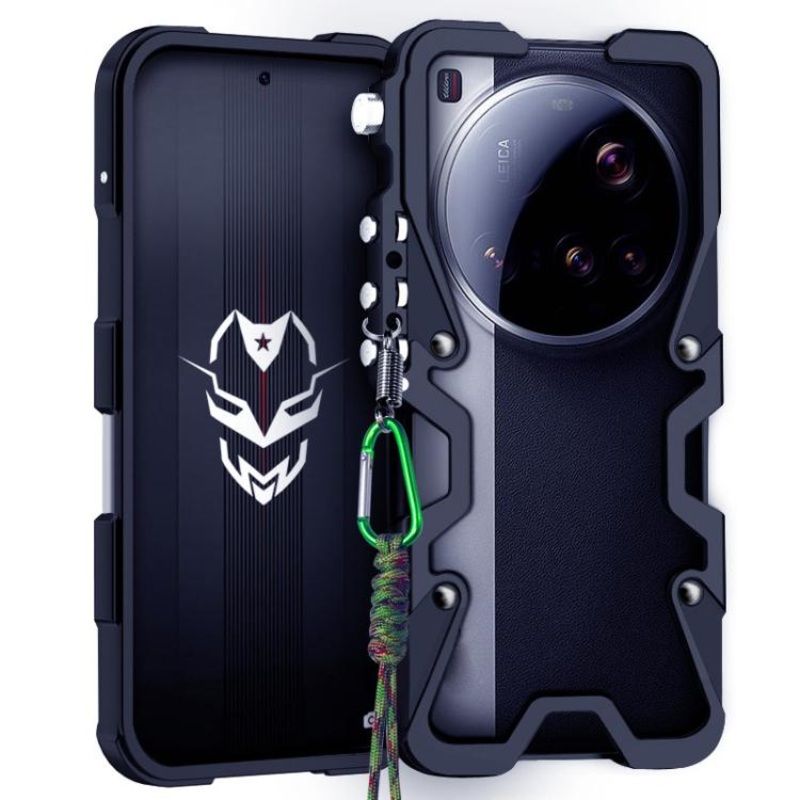 For Xiaomi 15 Ultra Trigger Design Hollow Metal Frame Phone Case with Lanyard(Black)