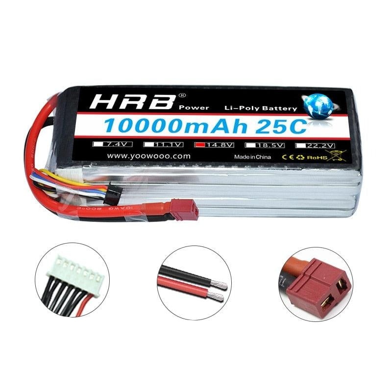 HRB 2S 3S 4S Lipo Battery - 10000mah 7.4V 11.1V 14.8V T Deans XT60 EC5 XT90 18.5V 22.2V 5S 6S 25C RC Helicopter Airplane Car Parts 1S 3.7V Cell