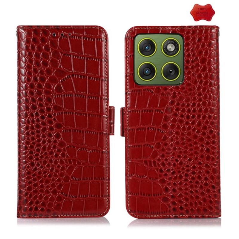 For Motorola Edge 70 5G Crocodile Top Layer Cowhide Leather Phone Case(Red)