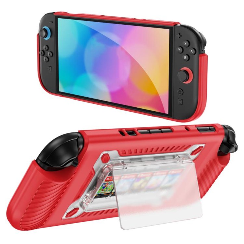 For Nintendo Switch 2 Anti-slip Textured TPU Hybrid PC Gaming Console Protective Case with Card Slot(Red)