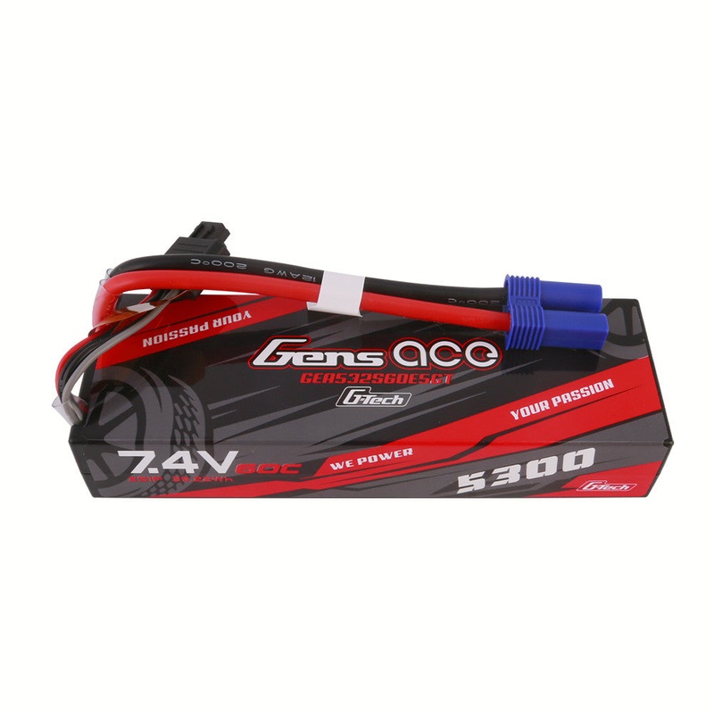Gens ace 5300mAh 2S 7.4V 60C G-Tech Hard Case LiPo Battery Pack 24# with EC5 Plug for RC Car