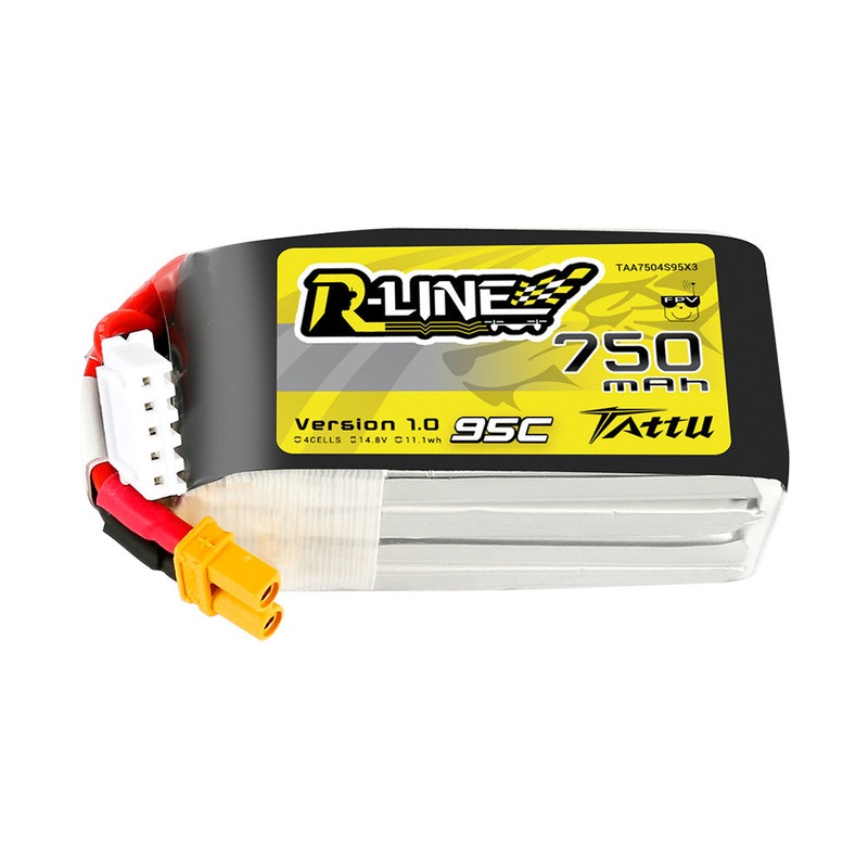 Tattu R-Line 750mAh 4S 14.8V 95C LiPo Battery Pack with XT30 Plug, JST-XHR-5P Balance Plug
