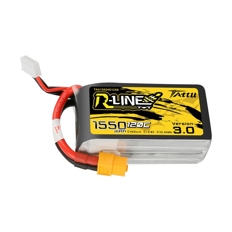 Tattu R-Line V3.0 1550mAh 4S1P 14.8V 120C LiPo Battery Pack XT60 + JST-XHR-5P (FPV Racing)