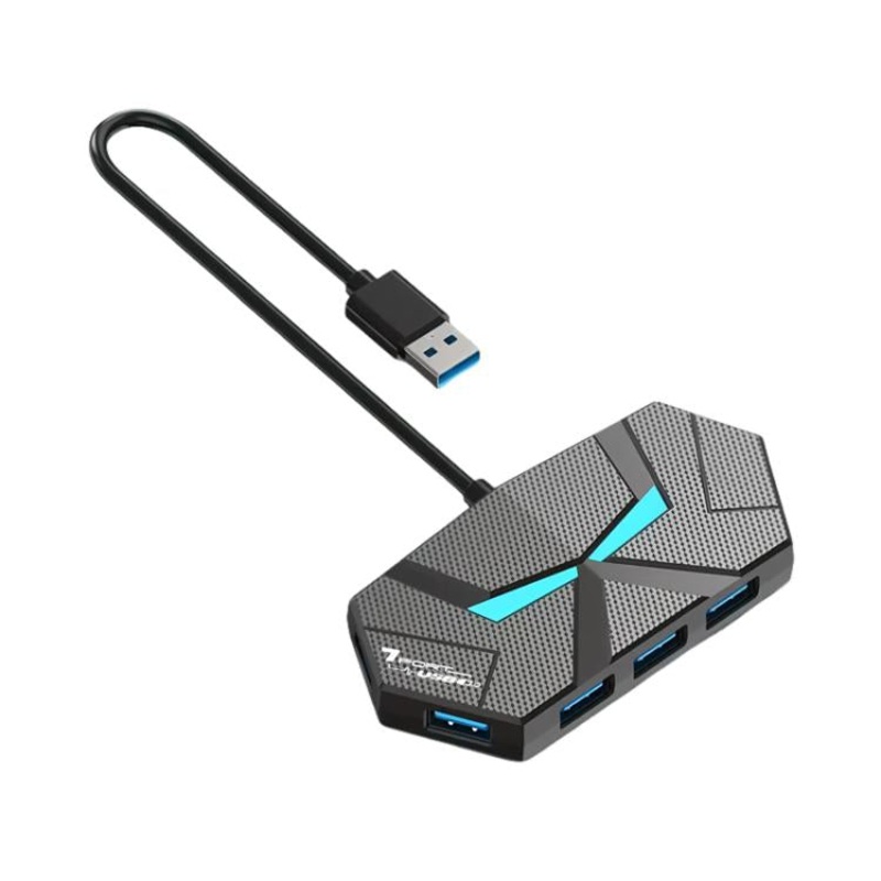 7 In 1 USB 2.0 Hub Splitter Colorful Ambient Light Type-C Docking Station Laptop Multi-Port Adapter, Spec: 0.6m (Black)