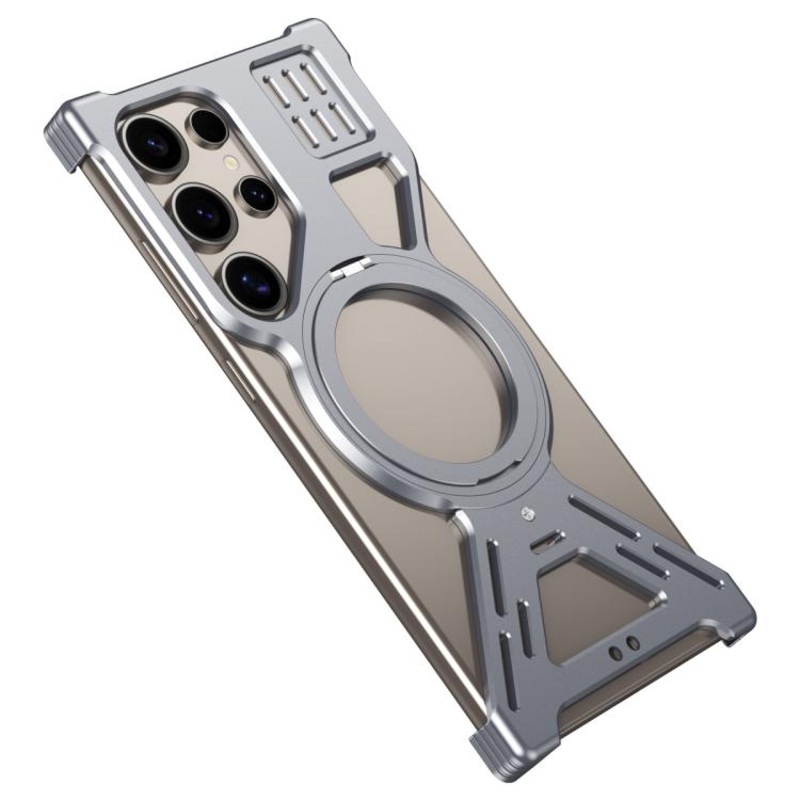 For Samsung Galaxy S25 Ultra 5G Armor 360 Holder Frameless Alloy MagSafe Phone Case(Space Gray)