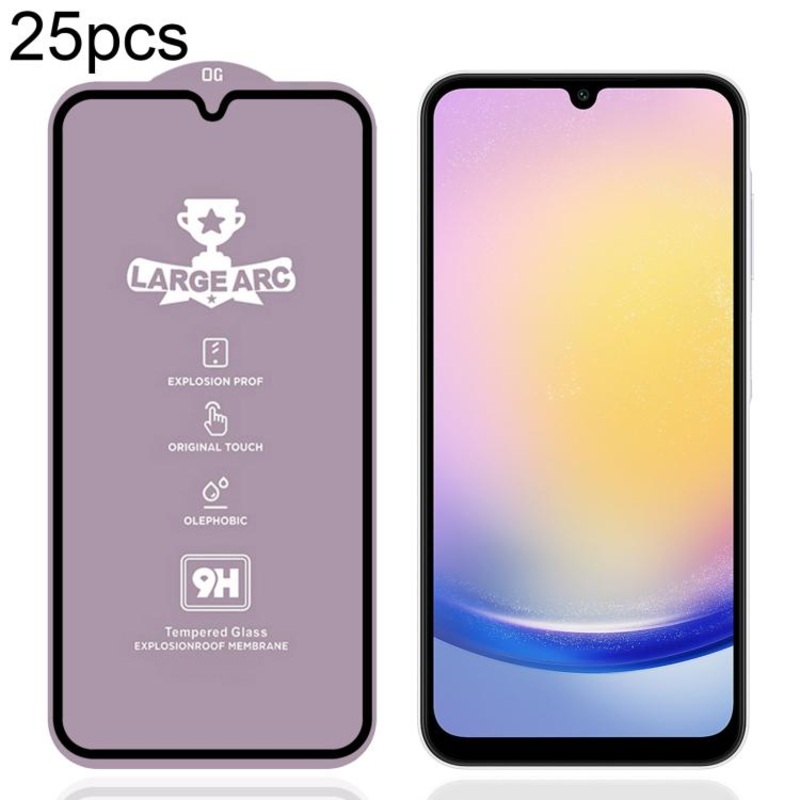 For Samsung Galaxy A25 4G 25pcs 9H 0.4mm High Aluminum Large Arc Tempered Glass Film