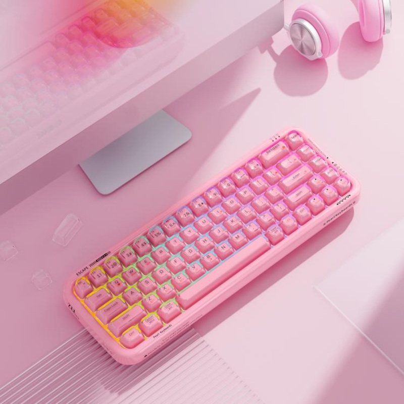 MOFii 711 Pearl Semi-Transparent Triple-Mode Bluetooth RGB Backlit Wireless Keyboard(Pink)