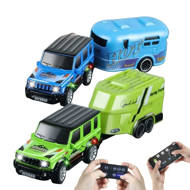 1:64 Mini Alloy Rc Car with Trailer, Dual-Mode 2.4GHz Remote/Bluetooth APP, USB Charging, Lights, 70m Range B Green