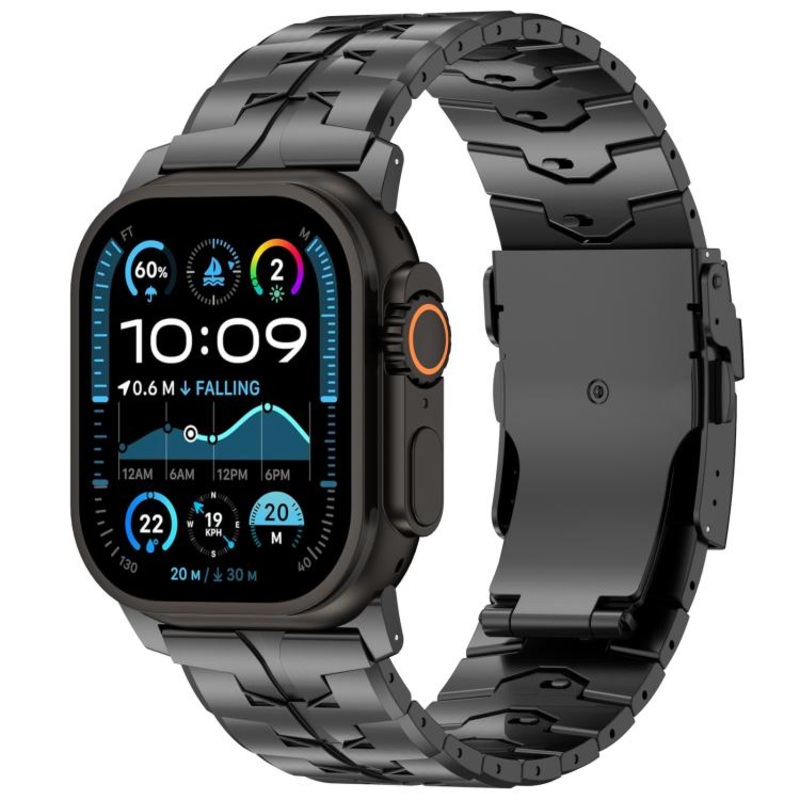For Apple Watch 46mm / 49mm / 45mm / 44mm 26mm Quick Release Flat Buckle Titanium Alloy Watch Band(Black)