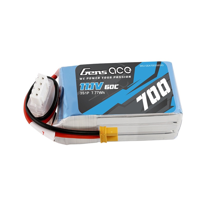 Gens ace 700mAh 3S 60C 11.1V LiPo Battery Pack with XT30 Plug, JST-XHR Balance Connector (3S1P)