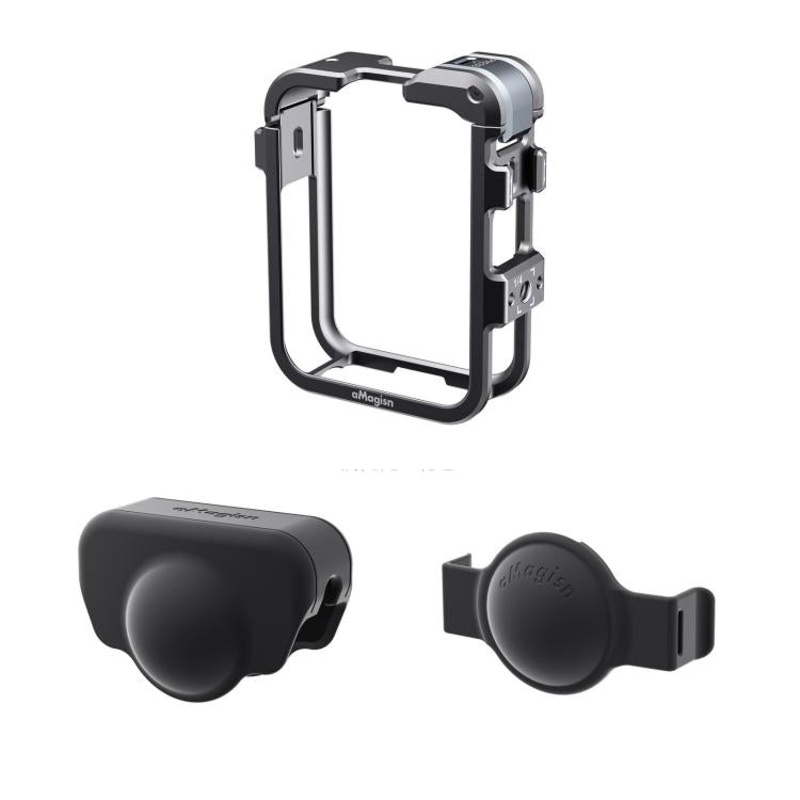 For DJI Osmo 360 AMagisn Quick-Release Metal Cage With Dual/Single Lens Caps Camera Mount Rig(Smokey Steel)