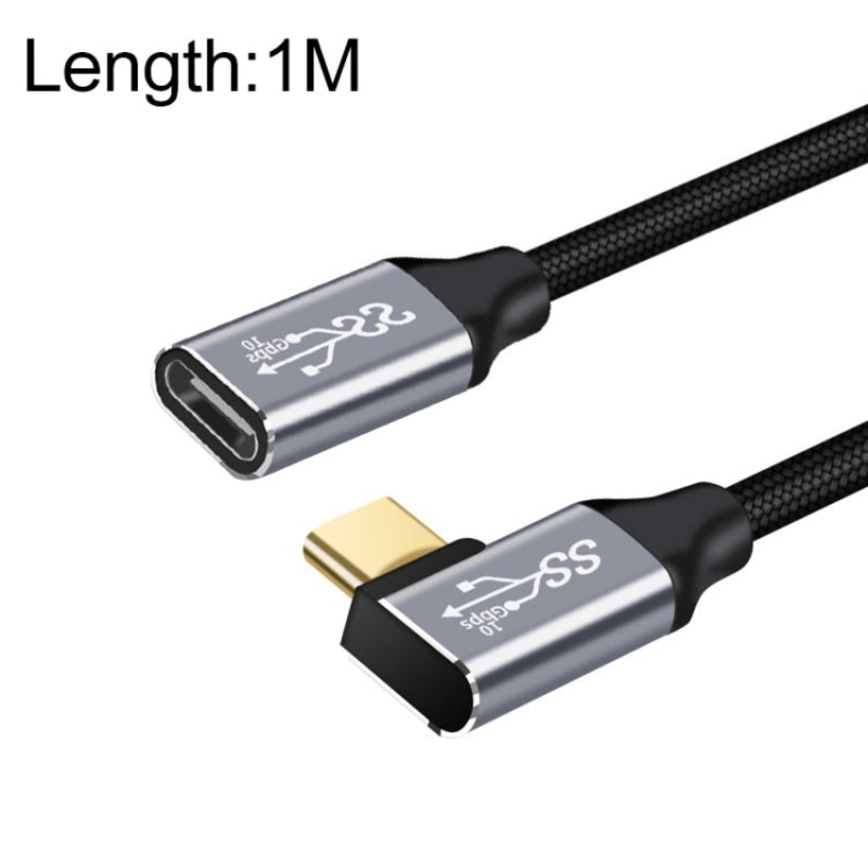 1m 10Gbps USB-C / Type-C Female to Male Elbow Charging Data Transmission Extension Cable