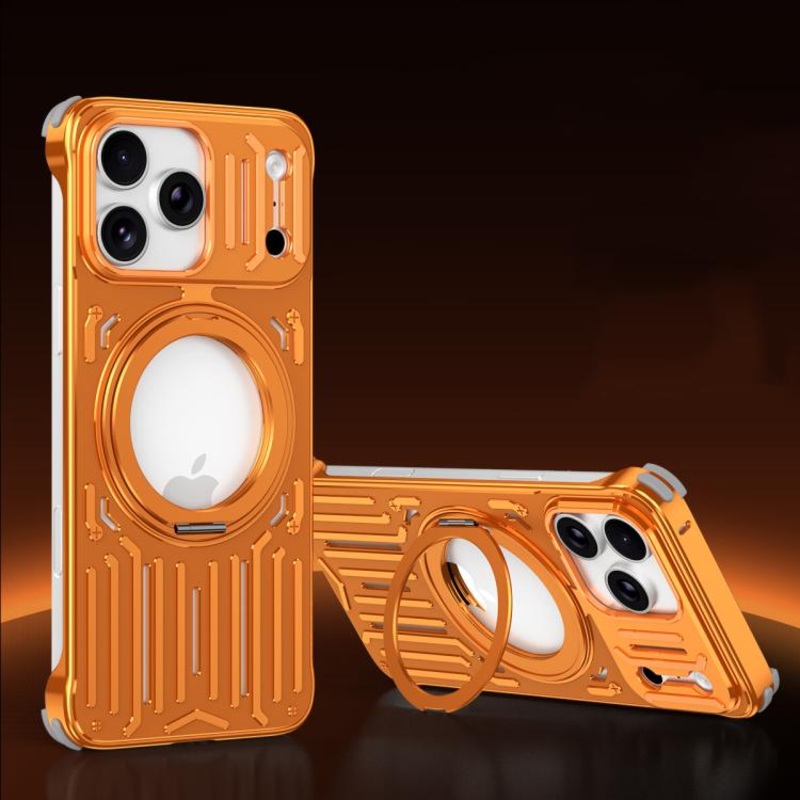 For iPhone 17 Pro Max Mech Series Cooling Rotating Holder Metal Frameless Phone Case(Orange)