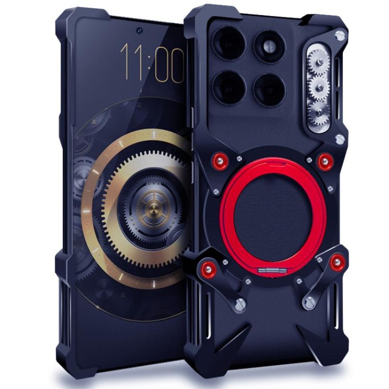 For Motorola Moto G86 Power Rotating Bracket Hollow Metal Phone Case with Lanyard(Black)