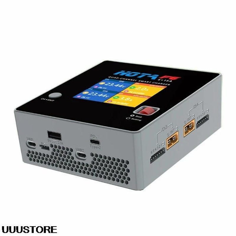 HOTA F6 Charger - 4CHANNEL Balance Smart Charger Dual Ports for Lipo Battery,LiFe Battery,Nimh/Nicd Drone Batttery Pack Charger