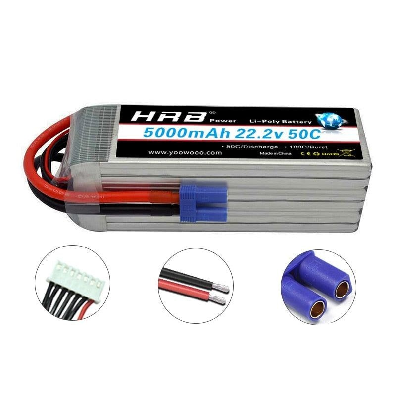 HRB 6S 22.2V Lipo Battery - EC5 2200mah 2600mah 3300mah 4000mah 5000mah 6000mah 8000mah 10000mah 12000mah 16000 22000mah RC Parts for Drone FPV Airplane Helicopter Toys 6S 1800mah 50C EC5