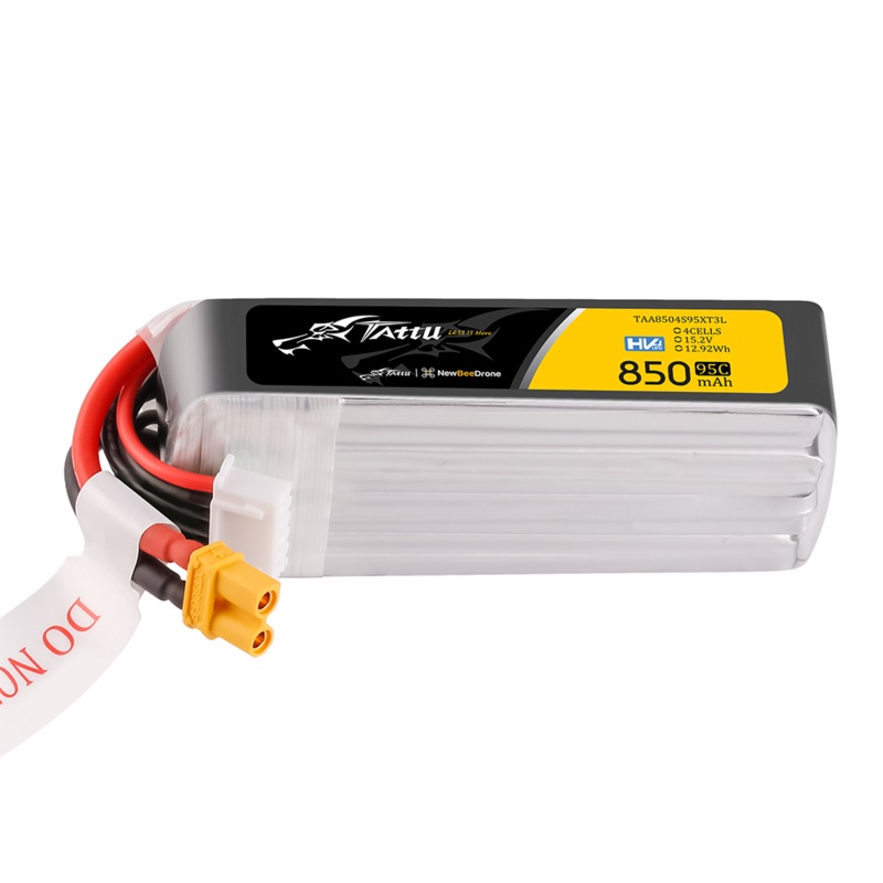 LiPo Battery: Tattu R-Line 850mAh 4S 15.2V 95C HV Long Pack with XT30 & JST-XHR-5P