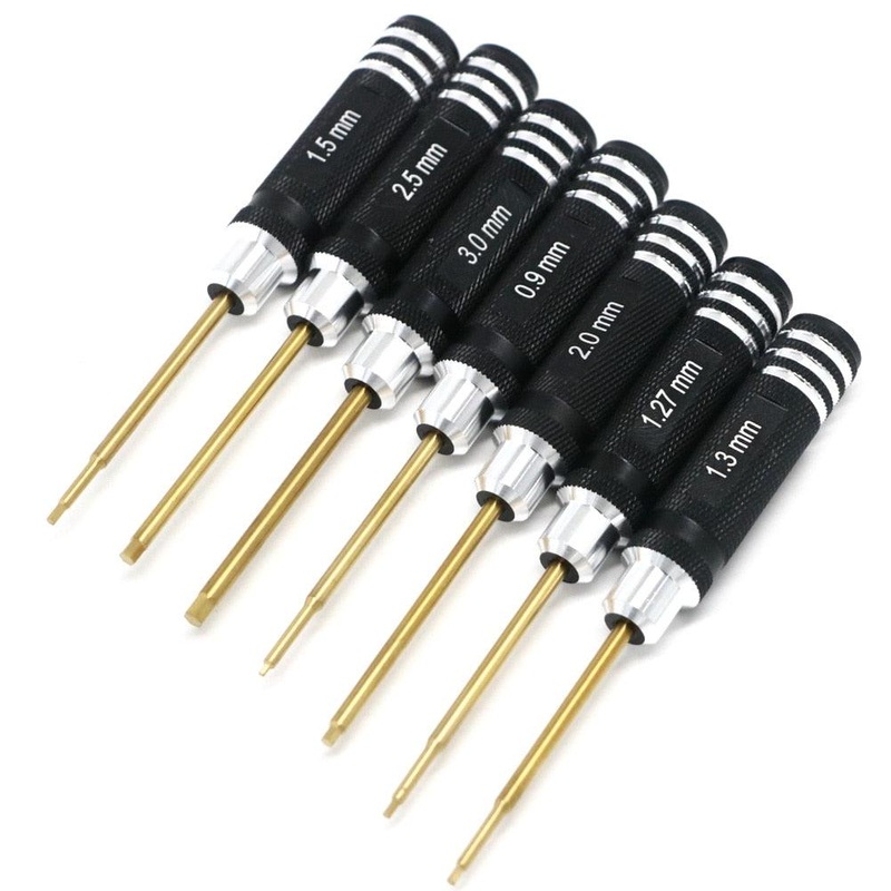 7pcs Titanium Plating Mini Precision Hex Screwdriver Tool Set Allen Driver for RC Helicopter Drone Aircraft Model Repair Tools 110CM Gold