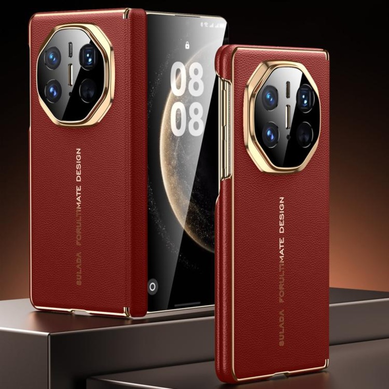 For Huawei Mate X5 / Mate X3 SULADA Electroplated Frame Dual-Axis Magnetic Genuine Leather Phone Case(Red)