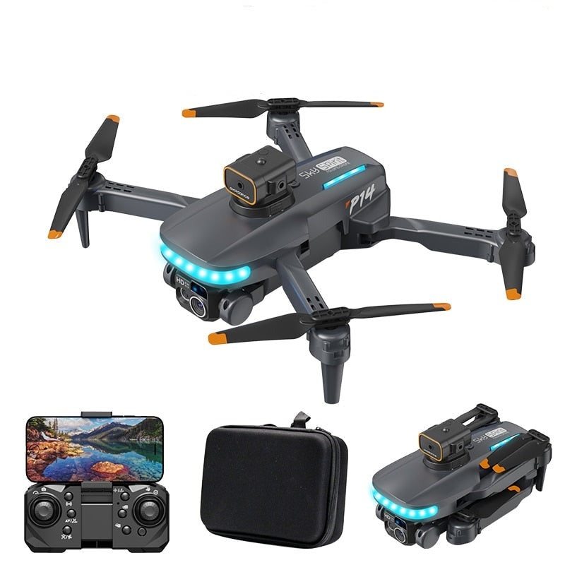 P14 Drone - 2023 Mini 8k Profesional 4K HD Camera Obstacle Avoidance Aerial Photography Brushless Foldable Quadcopter 1km Toys Black Single4K 1B