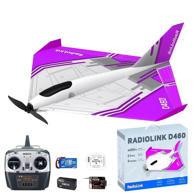 RadioLink Turbot D460 RTF RC Airplane Delta Wing, 7-Channel MODE2, Foam, 4km Range, Beginner to Expert RTFBOXPurple T8FBM2