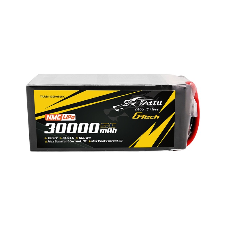 Tattu Semi-Solid State 30000mAh 22.2V 6S 5C LiPo Battery Pack, 284.62Wh/kg, G-Tech, XT90-S Plug for Industrial Drones