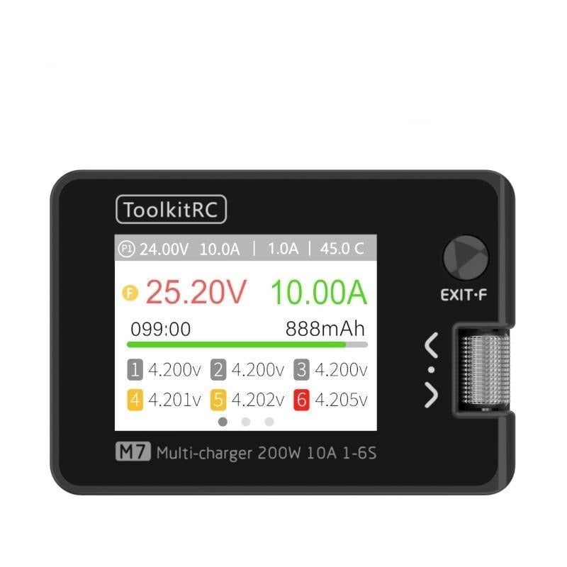 ToolkitRC M7 Charger - 200W 10A DC Balance Charger Discharger for 1-6S Lipo Battery With Voltage Servo Checker ESC Receiver Signal Tester M7