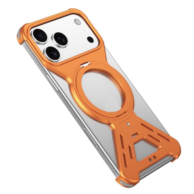 For iPhone 17 Pro Max Armor 360 Holder Frameless Alloy MagSafe Phone Case(Orange)