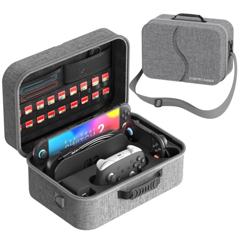 For Nintendo Switch 2 Game Controllers Multi-Functional Handheld Hard-Shell Crossbody Bag(Grey)