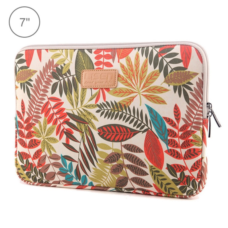 Lisen 7.0 inch Sleeve Case Colorful Leaves Zipper Briefcase Carrying Bag(White)