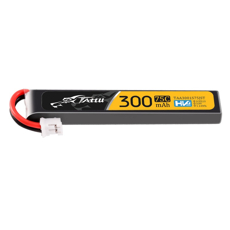 Tattu 300mAh 1S 75C 3.8V LiPo Battery Pack, JST-PHR-2P Plug, 20mm Leads, 22# Wire