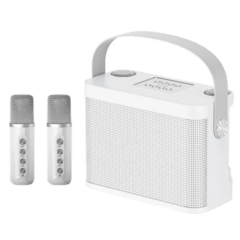YS-219 Mini Portable Karaoke Wireless Bluetooth Speaker with 2 Microphones(White)