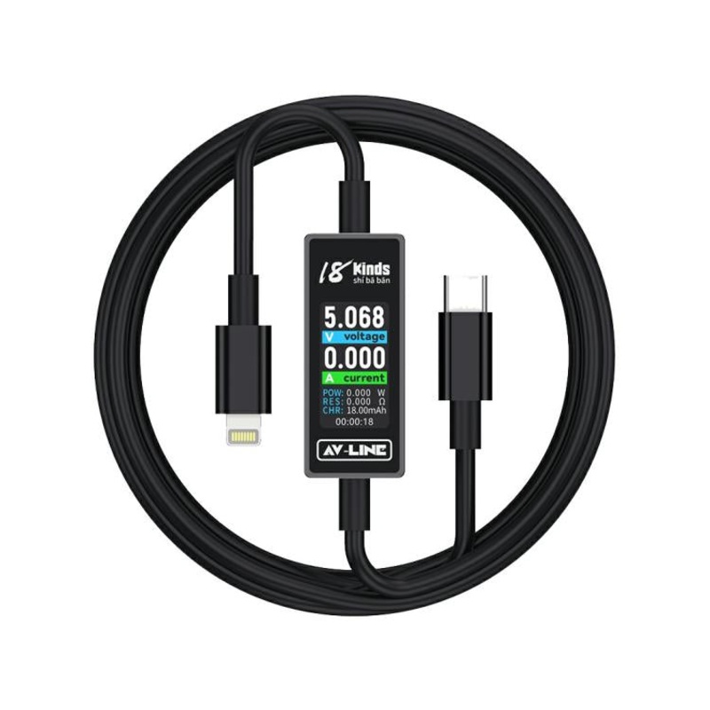 18 Kinds AV-Line Pro 1.2m Intelligent Detection Charging Data Cable, Interface:Type-C to 8 Pin