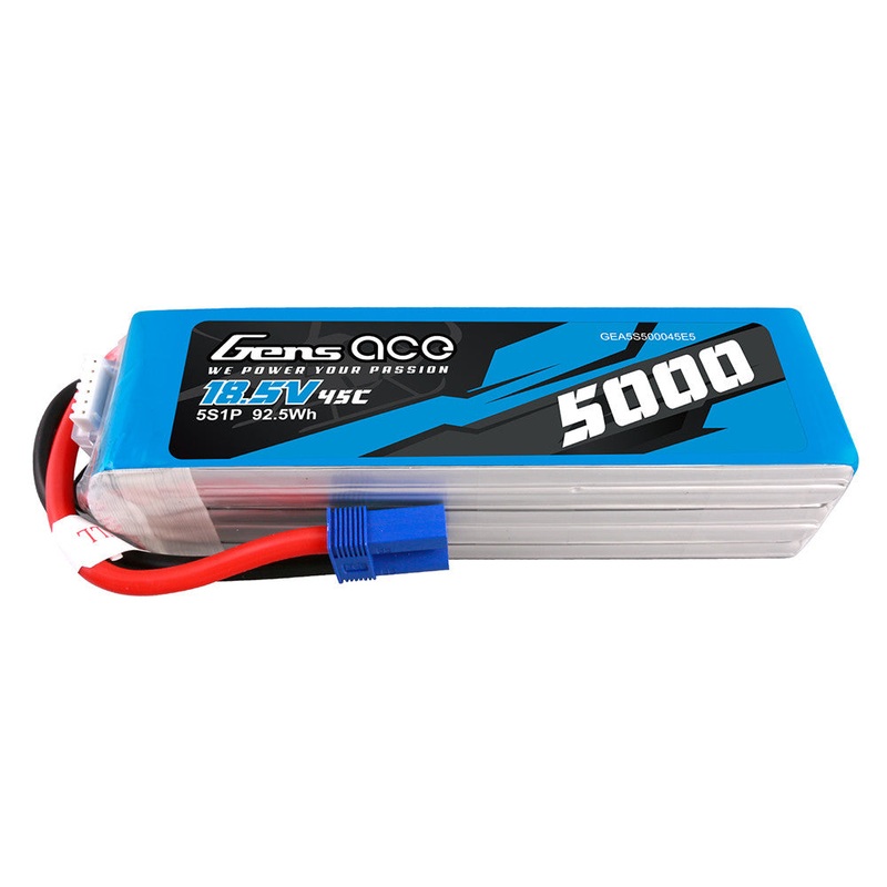 Gens ace 5000mAh 5S 18.5V 45C LiPo Battery Pack w/ EC5 Plug, JST-XHR-6P Balance Lead