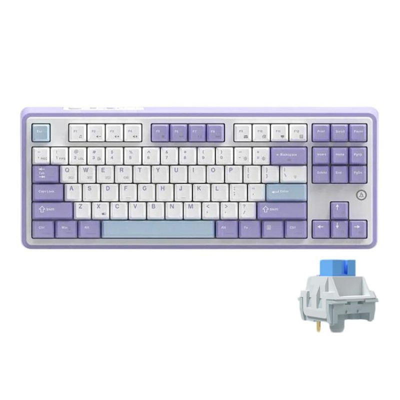Ajazz AK870 Wireless Bluetooth Tri-mode Mechanical Keyboard RGB DIY Custom Hot Swap Gaming Keyboard, Style: Flying Fish Axis Purple