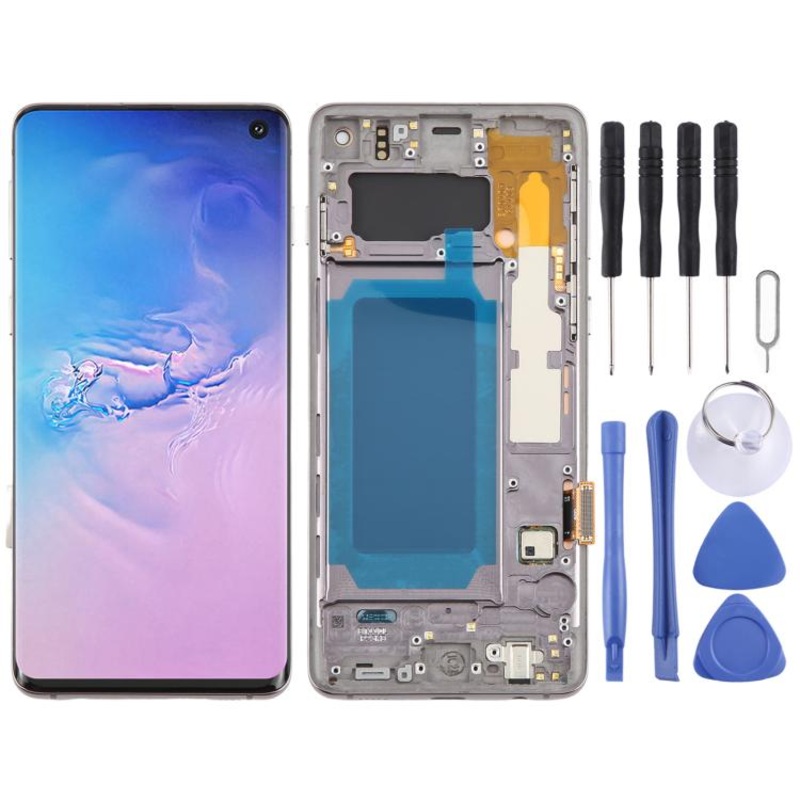 For Samsung Galaxy S10 4G SM-G973 OLED LCD Screen Digitizer Full Assembly with Frame (Grey)