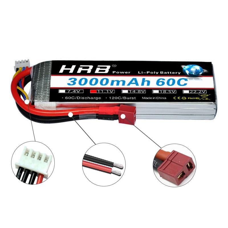 HRB 3S 11.1V 3000mah Lipo Battery - 60C XT60 EC5 T Deans XT90 Connector For Car FPV Airplane Drone Boat Truck RC Parts 1PCS XT60