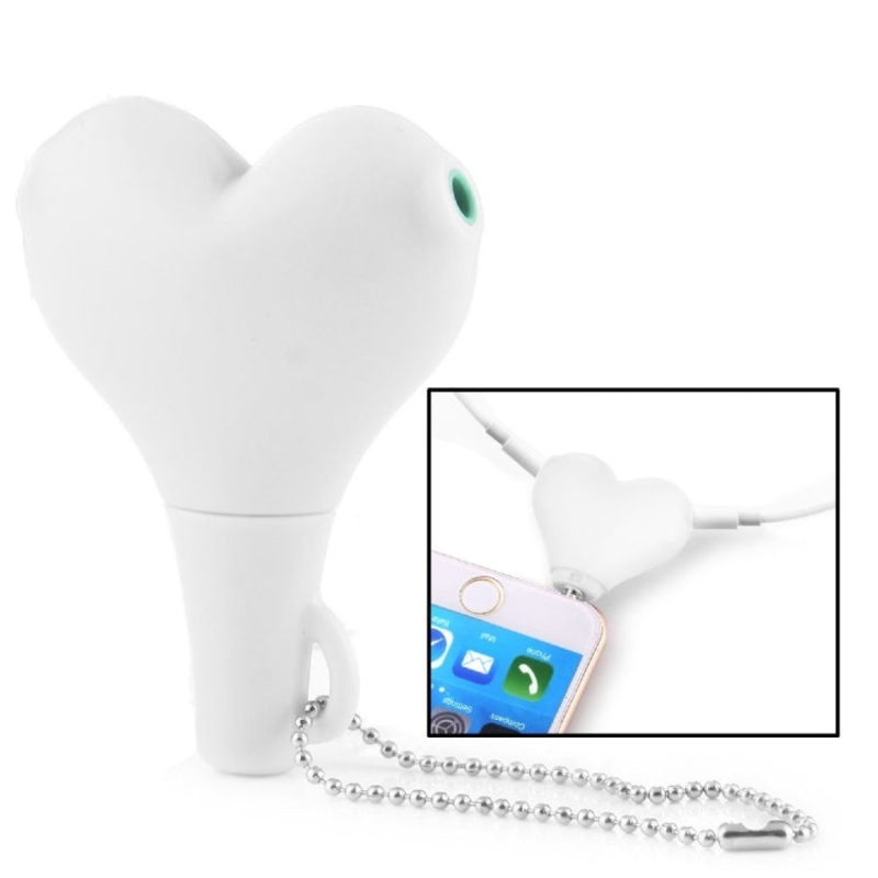 1 Male to 2 Females 3.5mm Jack Plug Multi-function Heart Shaped Earphone Audio Video Splitter Adapter with Key Chain for iPhone, iPad, iPod, Samsung, Xiaomi, HTC and Other 3.5 mm Audio Interface Electronic Digital Products(White)