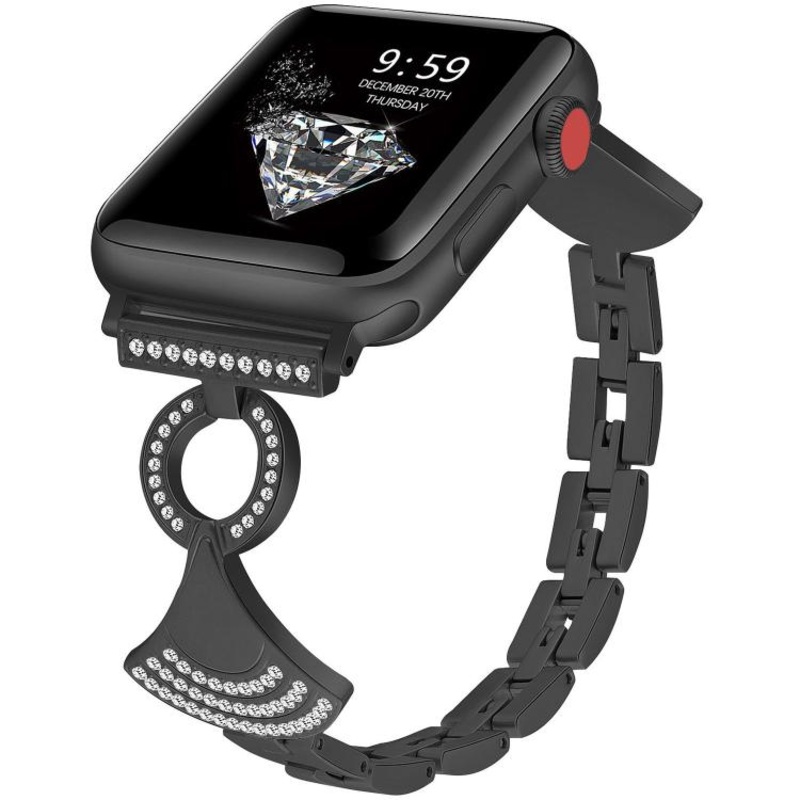 For Apple Watch 46mm / 49mm / 45mm / 44mm Shell-Inlaid Diamond Metal Watch Band(Black)