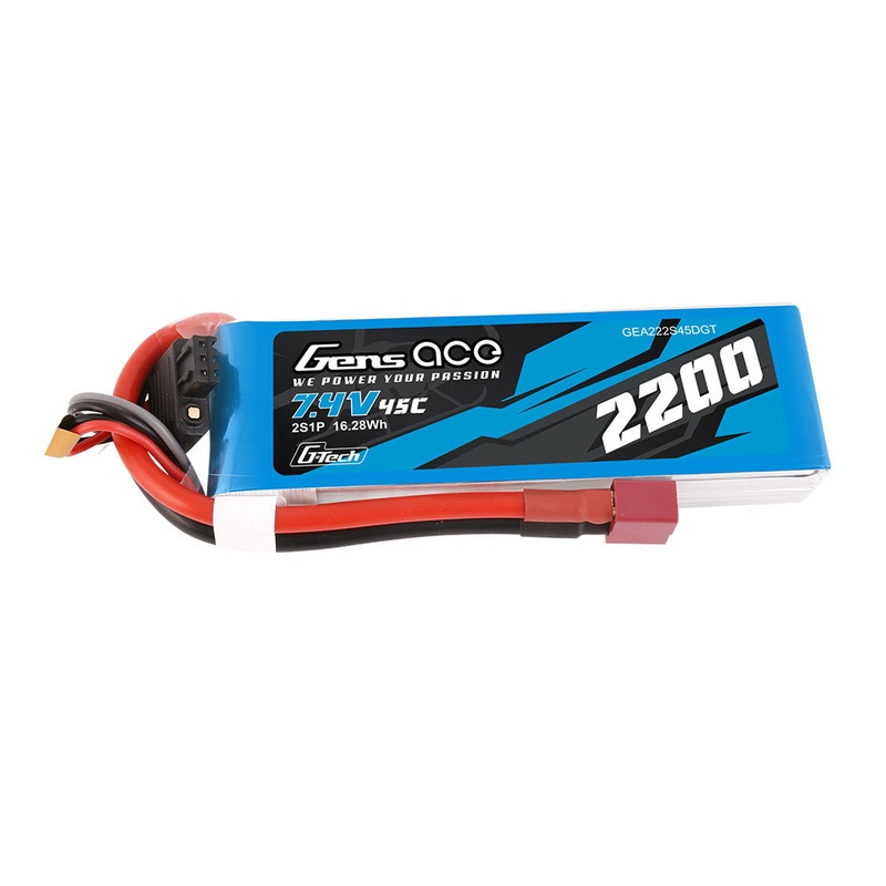 Gens ace LiPo Battery Pack 2200mAh 2S 45C 7.4V G-Tech with Deans Plug (G-tech-3P)