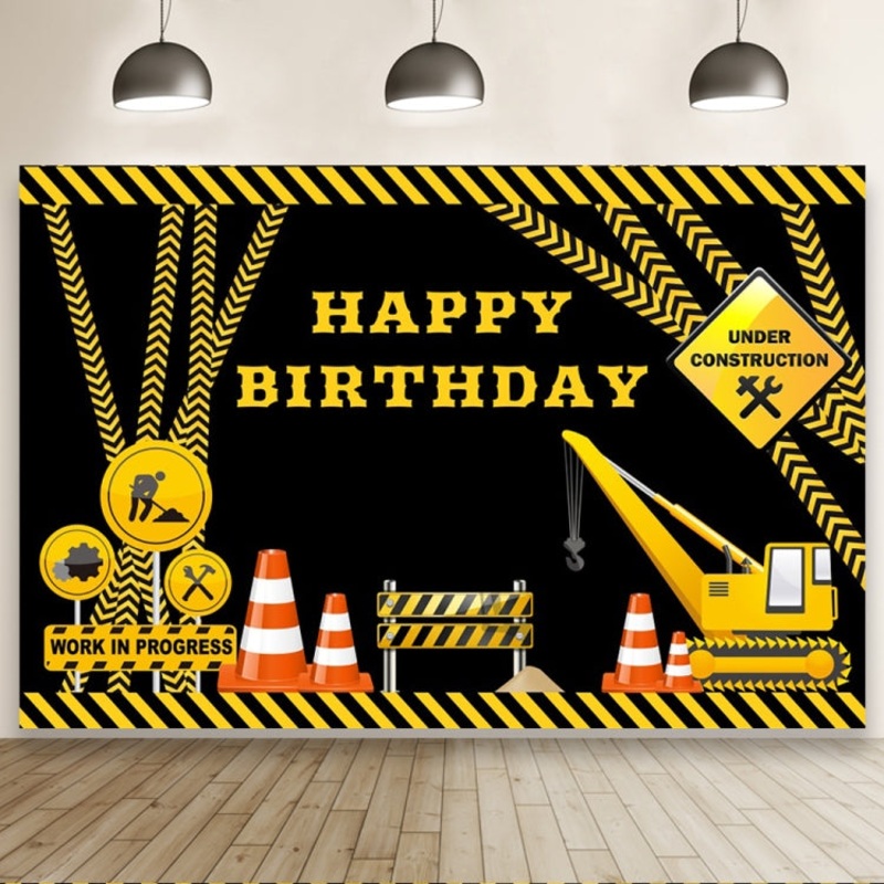 1.5m x 1m Construction Vehicle Series Happy Birthday Photography Background Cloth(MSD00212)
