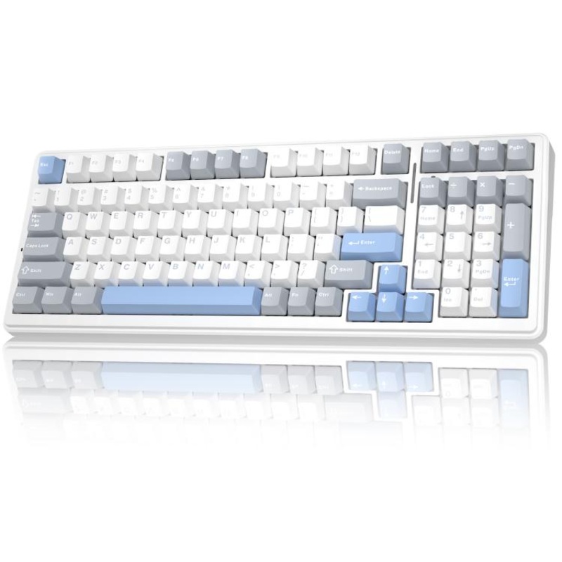 AULA F99 99 Keys Wired/2.4G/Bluetooth Three Model Customized RGB Mechanical Keyboard(White Grey Blue Light Feather Axis)