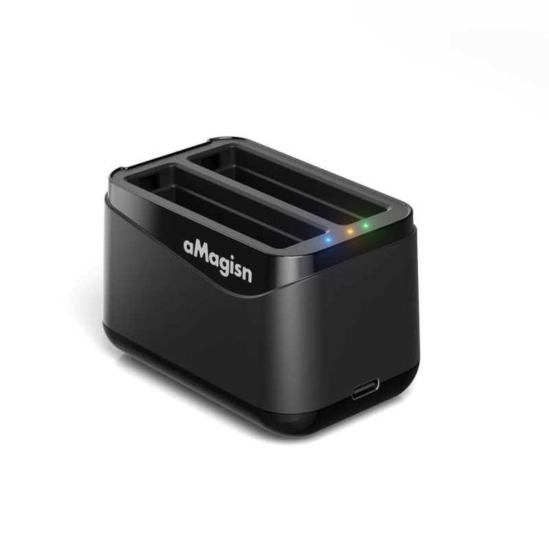 For Insta360 X4 Air AMagisn Dual Battery Charging Dock Rapid Fast Charger Station For 2 Batteries Simultaneously With LED Indicator(Black)