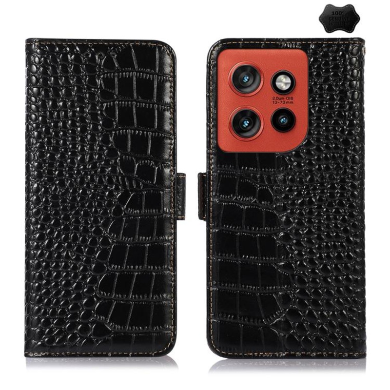 For Motorola Edge 60 Neo 5G Crocodile Top Layer Cowhide Leather Phone Case(Black)